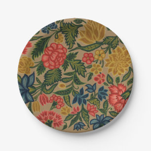 Vintage Crewel Floral Embroidery Pattern Paper Plate