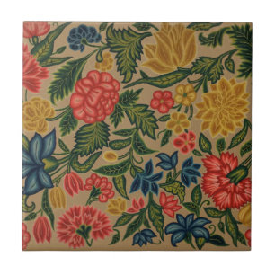 Vintage Crewel Floral Embroidery Pattern Tile