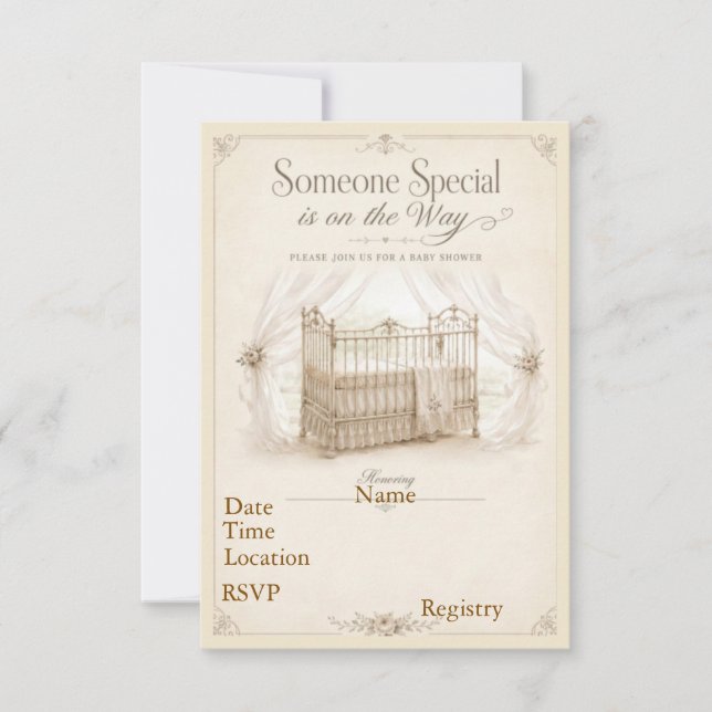  Vintage Crib Baby Shower Invitations (Front)