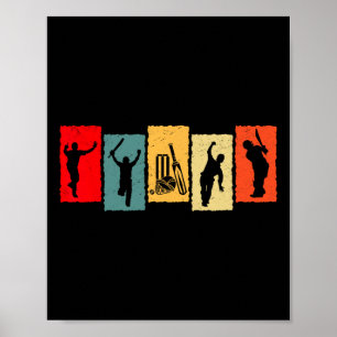 Vintage Cricketer Tter Bowler Retro  Poster