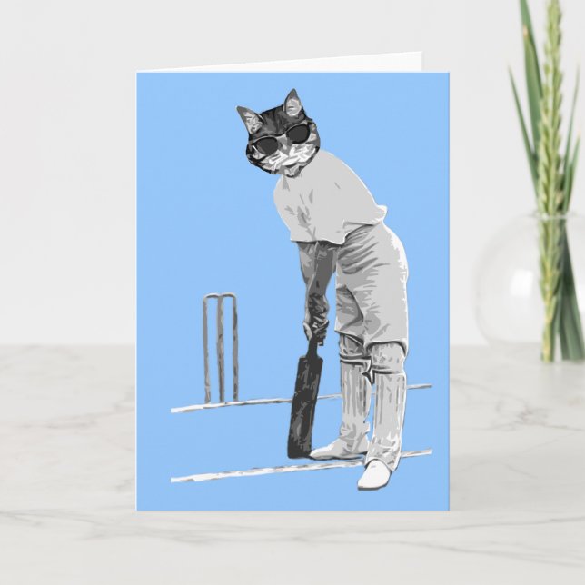 vintage cricketing cat customisable card (Front)