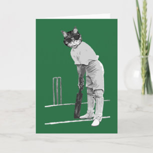 vintage cricketing cat customisable card