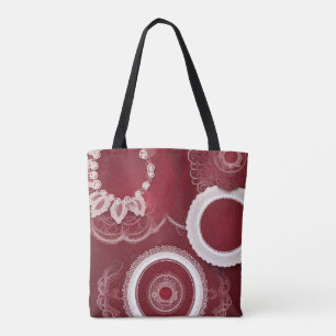 Vintage crimson doily & lace collage AI art Tote Bag