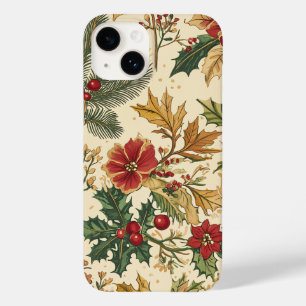 Vintage Crimson Poinsettia Evergreen Winter Case-Mate iPhone 14 Case