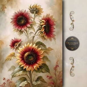 Vintage Crimson Sunflower Decoupage Tissue Paper