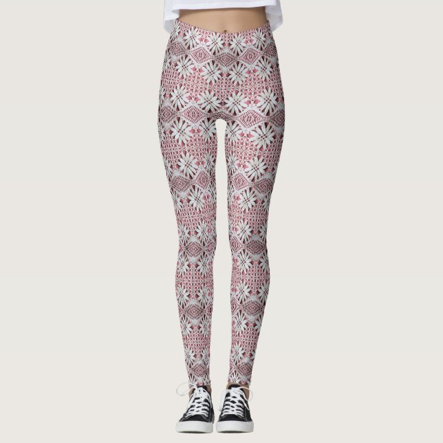 Vintage Crocheted Daisy Lace Print Leggings (Front)