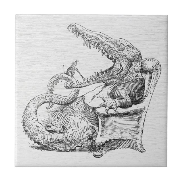 Vintage Crocodile in Armchair Ceramic Tile (Front)