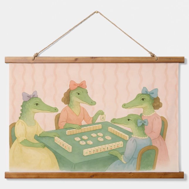 Vintage Crocodiles Playing Mahjong Hanging Tapestry (Front)