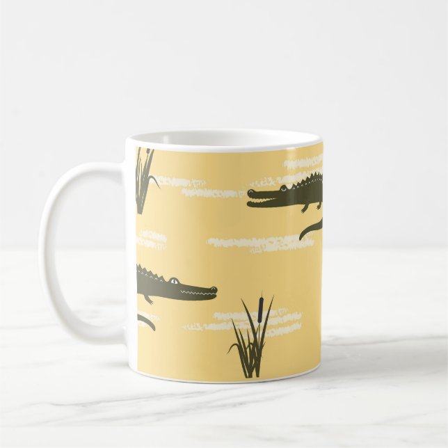 Vintage Crocodiles: Yellow Seamless Pattern Coffee Mug (Left)