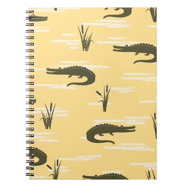 Vintage Crocodiles: Yellow Seamless Pattern Notebook (Front)