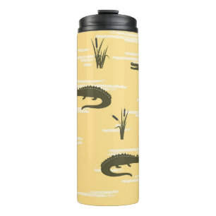 Vintage Crocodiles: Yellow Seamless Pattern Thermal Tumbler
