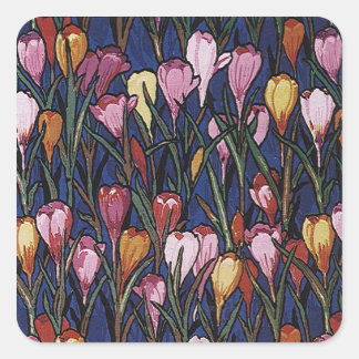 Vintage Crocus Flowers in a Garden, Floral Pattern Square Sticker
