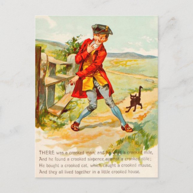 Vintage Crooked Cat, Crooked Man Postcard (Front)