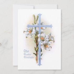 Vintage Cross and Easter Lilies Holiday Card