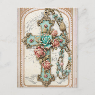 Vintage Cross and Flowers Postcard