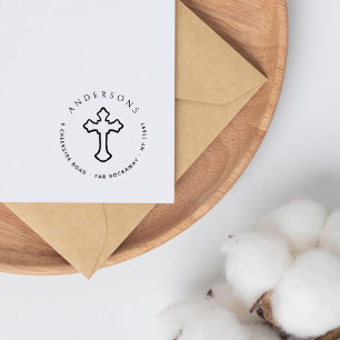 Vintage Cross Christian Family Return Address Rubber Stamp