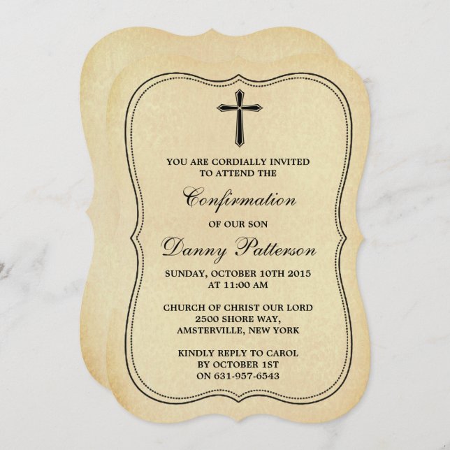 Vintage Cross Holy Communion Or Confirmation Invitation (Front/Back)