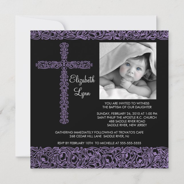 Vintage Cross Photo Baptism Inviation Invitation (Front)