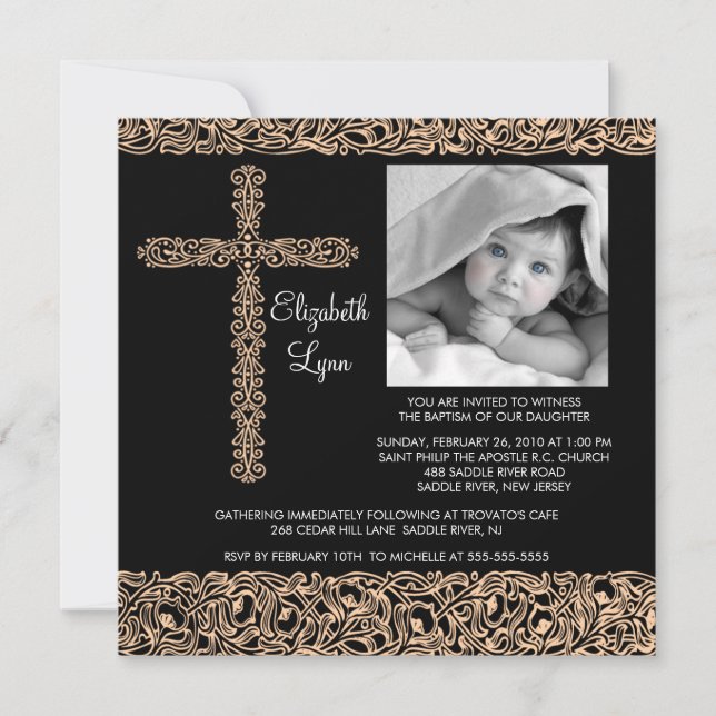 Vintage Cross Photo Baptism Inviation Invitation (Front)
