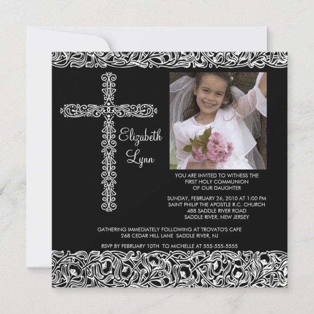 Vintage Cross Photo First Communion Inviation Invitation (Front)