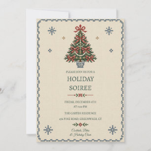 Vintage Cross Stitch Christmas Holiday Party Invitation