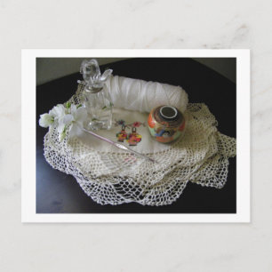 Vintage Cross Stitch Doily with Crocheted Lace Postcard
