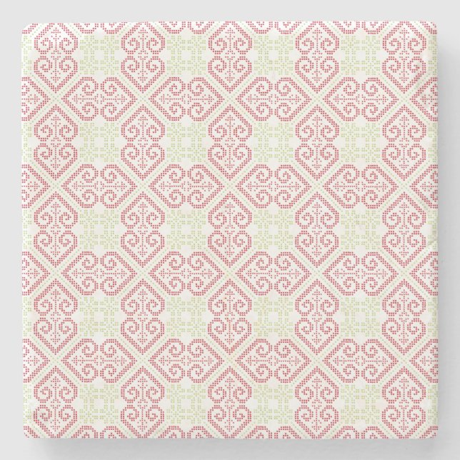 Vintage Cross stitch embroidery hearts pattern Stone Coaster (Front)