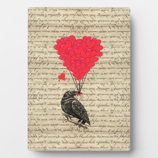 Vintage Crow and heart shaped balloons Plaque (Front)