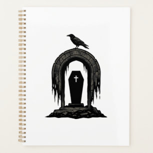 Vintage Crow Cemetery Grave Silhouette Shirt Desig Planner