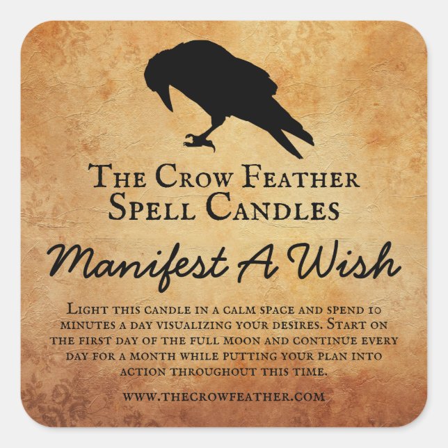 Vintage Crow Intention Spell Candle Labels (Front)