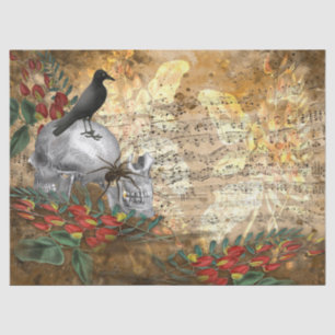 Vintage Crow on Skull Floral Halloween Decoupage Tissue Paper