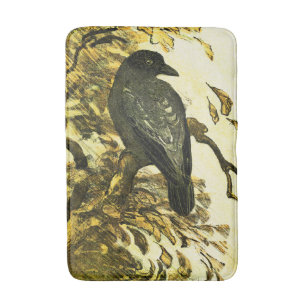 Vintage Crow Perched on a branch Theo van Hoytema Bath Mat