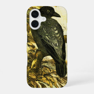 Vintage Crow Perched on a branch Theo van Hoytema iPhone 16 Case