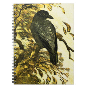 Vintage Crow Perched on a branch Theo van Hoytema Notebook