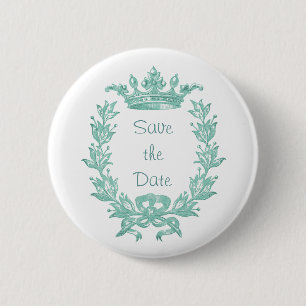 Vintage Crown and Wreath Art - Turquoise 6 Cm Round Badge