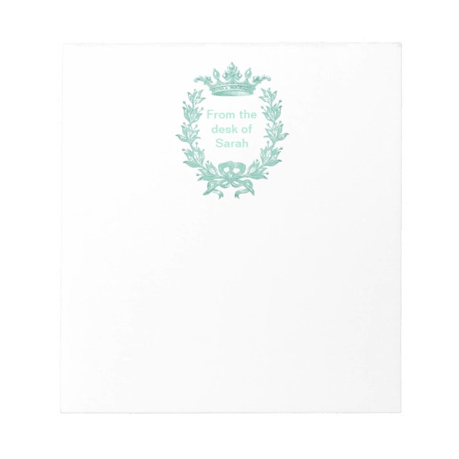 Vintage Crown and Wreath Art - Turquoise Notepad (Front)