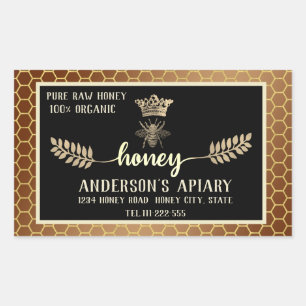 Vintage crown bee honey branch comb honey jar rectangular sticker