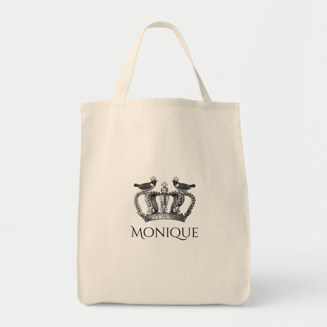 Vintage Crown Birds Personalised Tote Bag (Front)
