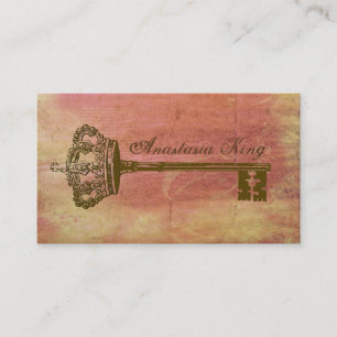 Vintage Crown & Key Elegant Business Cards PinkII