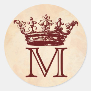 Vintage Crown Monogram Classic Round Sticker