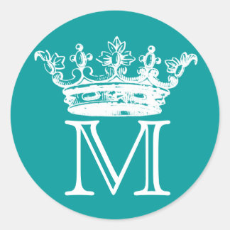 Vintage Crown Monogram Classic Round Sticker