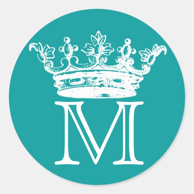 Vintage Crown Monogram Classic Round Sticker (Front)