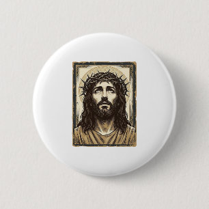 Vintage Crown of Thorns Religious Portrait 6 Cm Round Badge