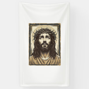 Vintage Crown of Thorns Religious Portrait Banner