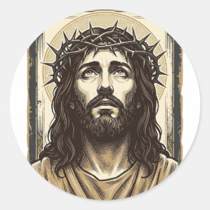 Vintage Crown of Thorns Religious Portrait Classic Round Sticker