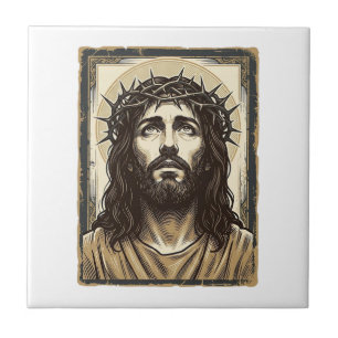 Vintage Crown of Thorns Religious Portrait Tile