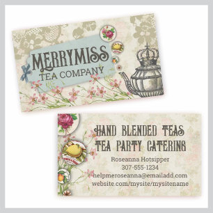 Vintage crown teapot fruit flower hand blended tea business card