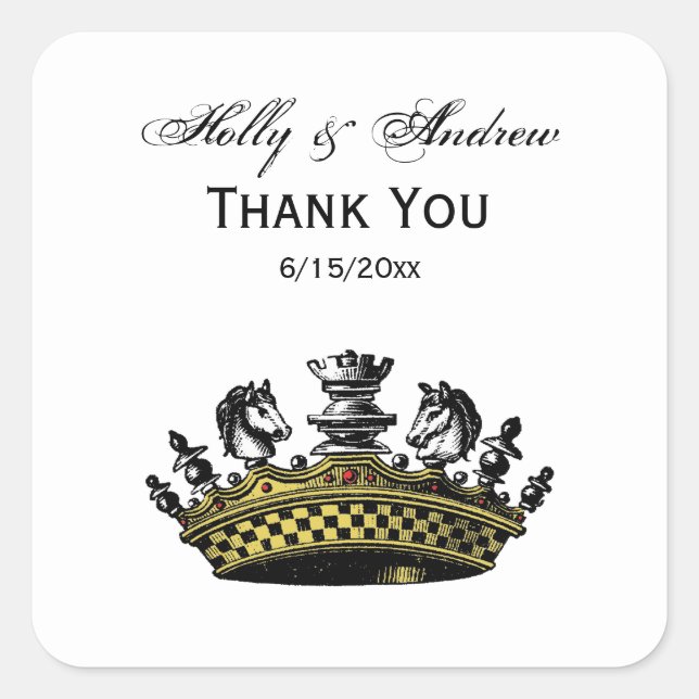 Vintage Crown With Chess Pieces Colour Square Sticker (Front)