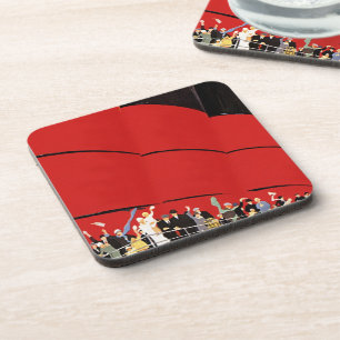 Vintage Cruise Ship Passengers Waving Goodbye Coaster