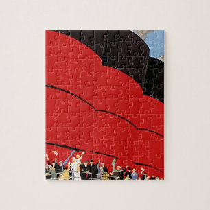 Vintage Cruise Ship Passengers Waving Goodbye Jigsaw Puzzle